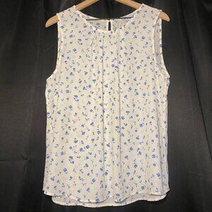 41 Hawthorn Lexie Pleated Blouse Womens XL White Blue Floral Flowy Career EUC